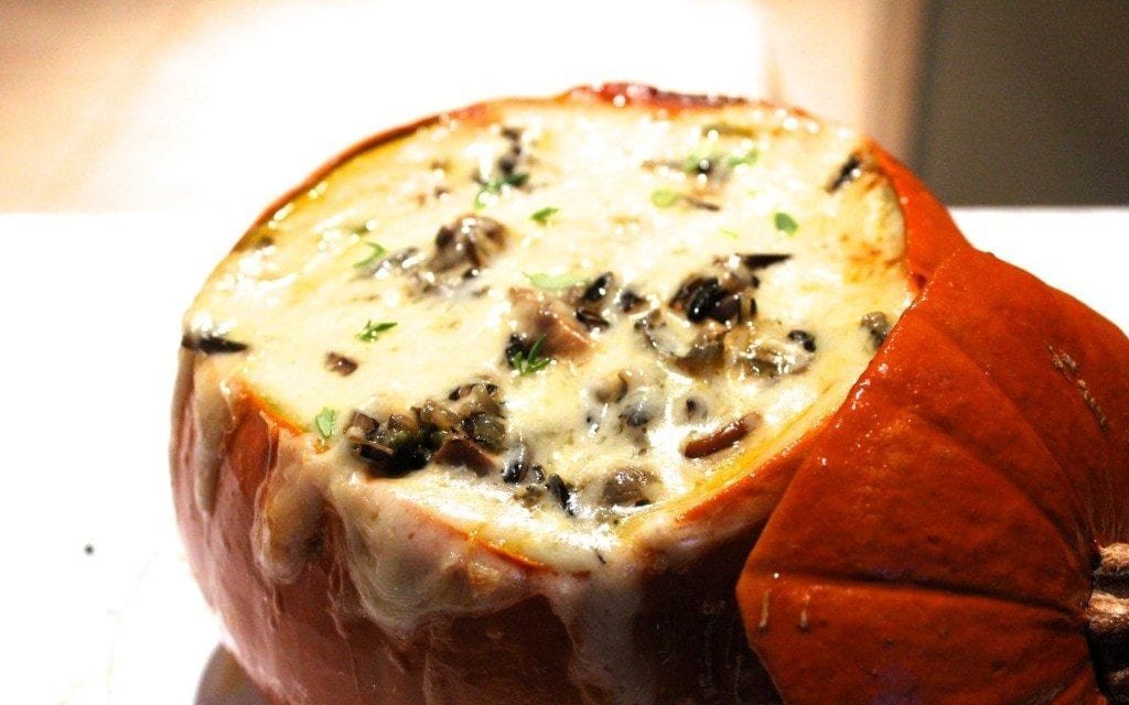 Andrew Schloss’ Fire-Roasted Pumpkin Filled with Wild Mushroom Risotto and Mascarpone