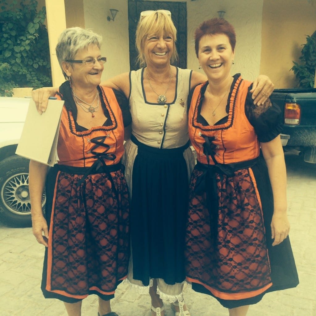 Three ladies dressed for the occassion