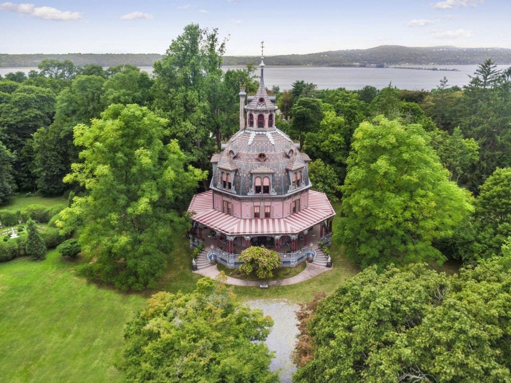 Armour-Stiner Octagon House - Aerial view on Hudson Courtesy of Westchester 